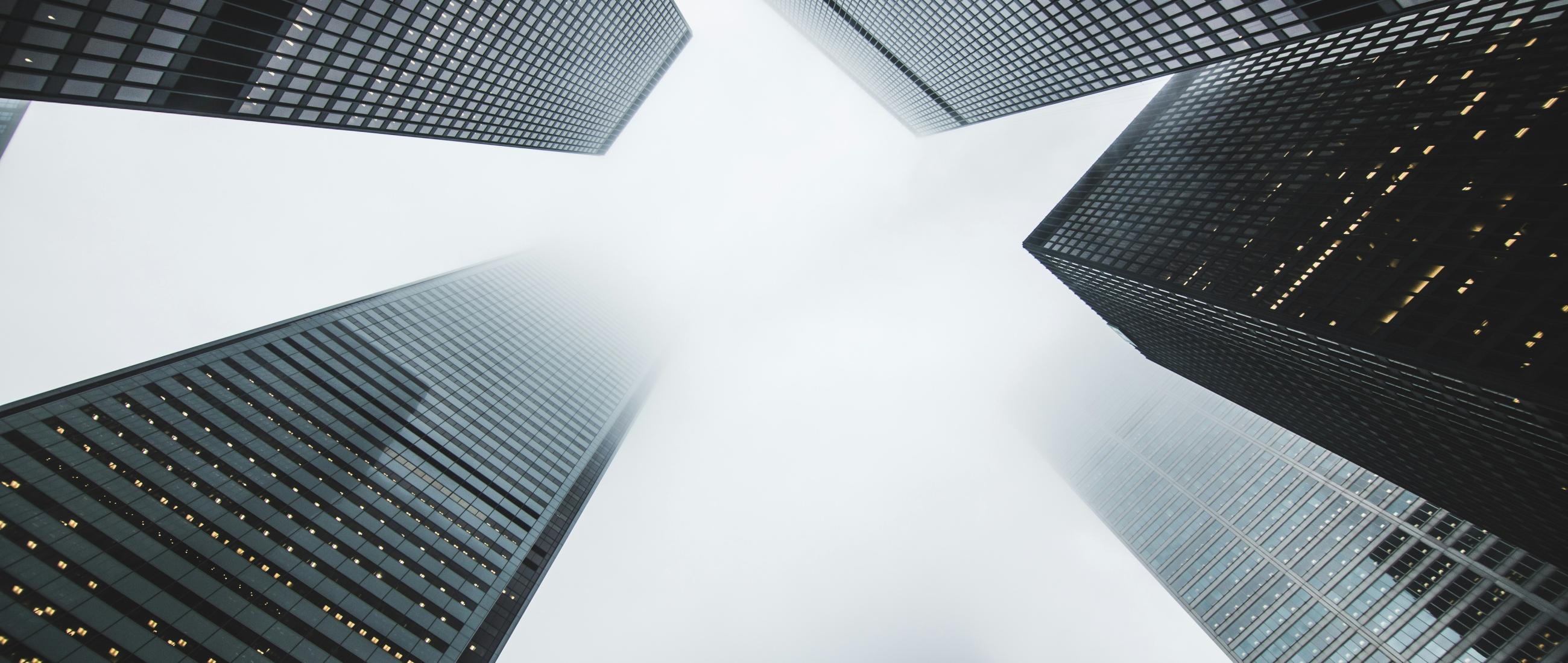 Surrounded by skyscrapers reaching into the sky