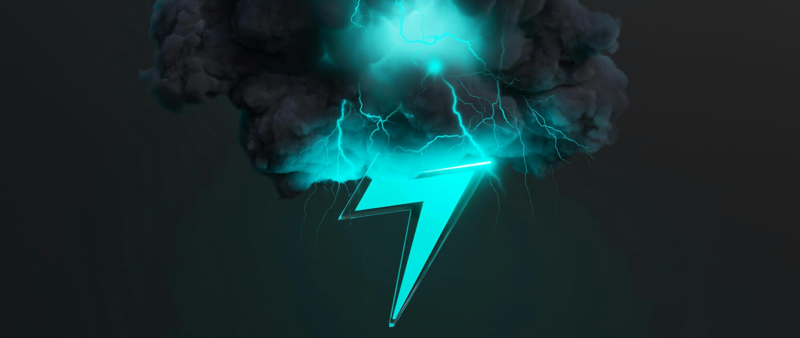 Modern lightning bolt icon on clean background, representing instant power and accessibility. A smoking cloud above it indicates the revolutionizing effect this brings with it.