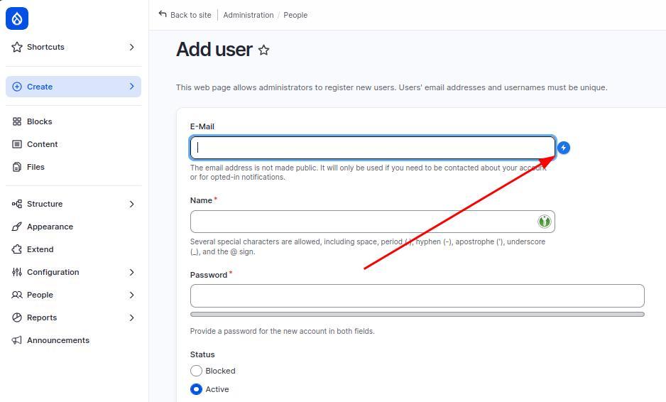 Form editing interface showing lightning bolt icon next to form field