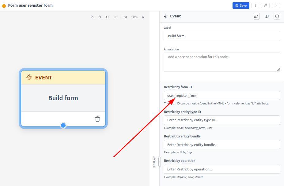 Workflow Modeler opened from in-context with pre-filled form context