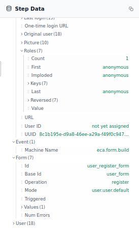 Token inspection panel showing values