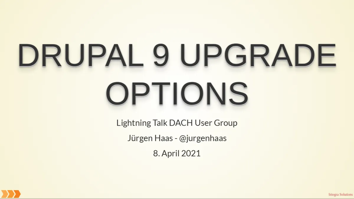 Screenshot: Drupal 9 Upgrade Options (slide 0)