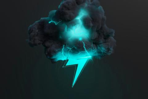 Modern lightning bolt icon on clean background, representing instant power and accessibility. A smoking cloud above it indicates the revolutionizing effect this brings with it.