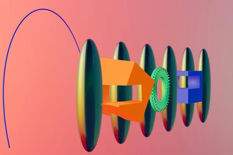 Modern 3D geometric design showing ovals connected by flowing colored objects